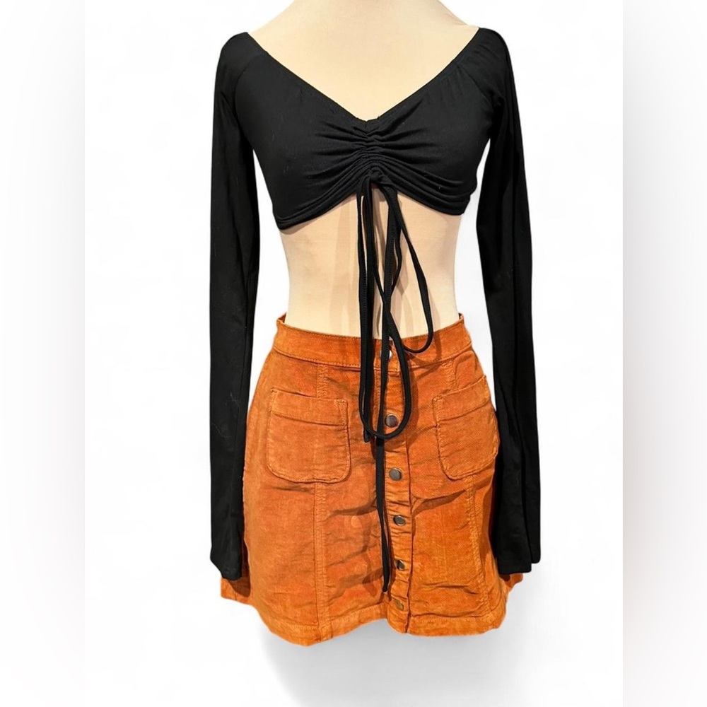 Sexy Black Off-Shoulder Long sleeve Top with tie front